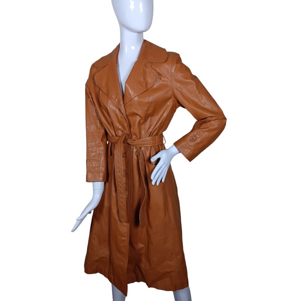 Vintage JC Penney Genuine Leather Coat Size 12 Light Brown Button Down Collared